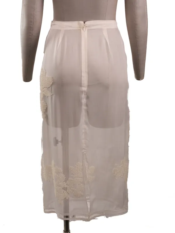 Ivory Placement Embroidery Skirt — back view