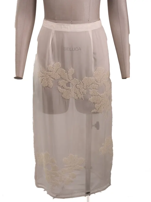 Ivory Placement Embroidery Skirt — front view