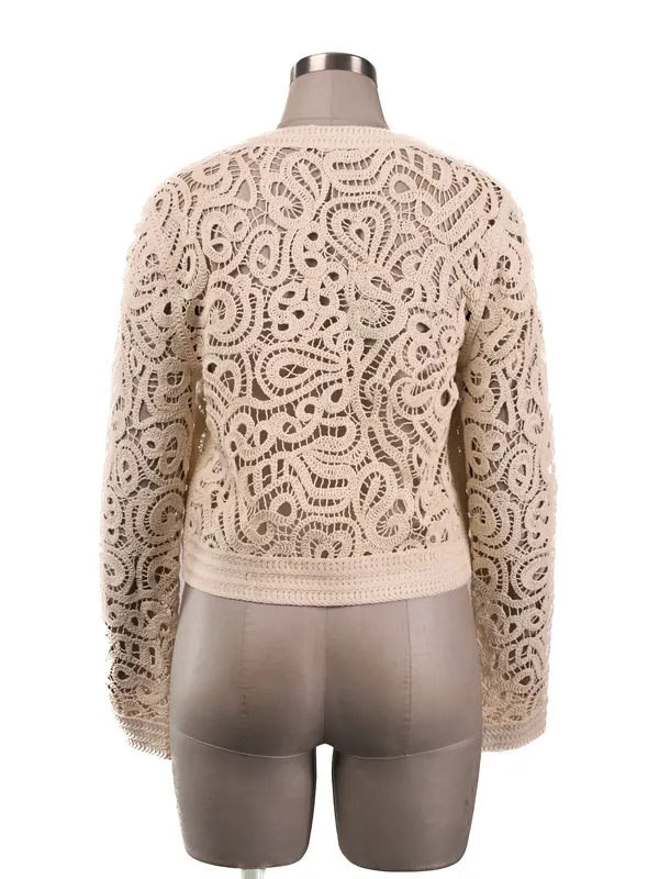 Ivory Cutwork Zip Jacket — back view