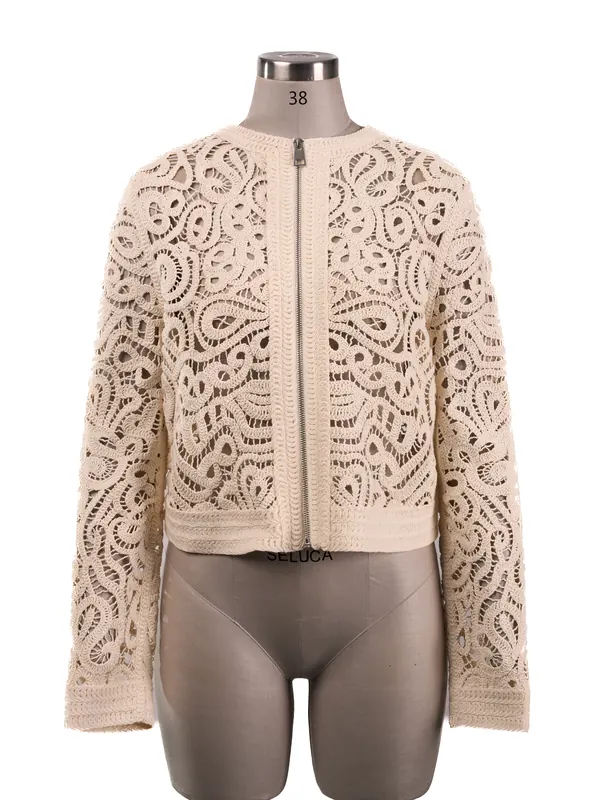 Ivory Cutwork Zip Jacket — front view