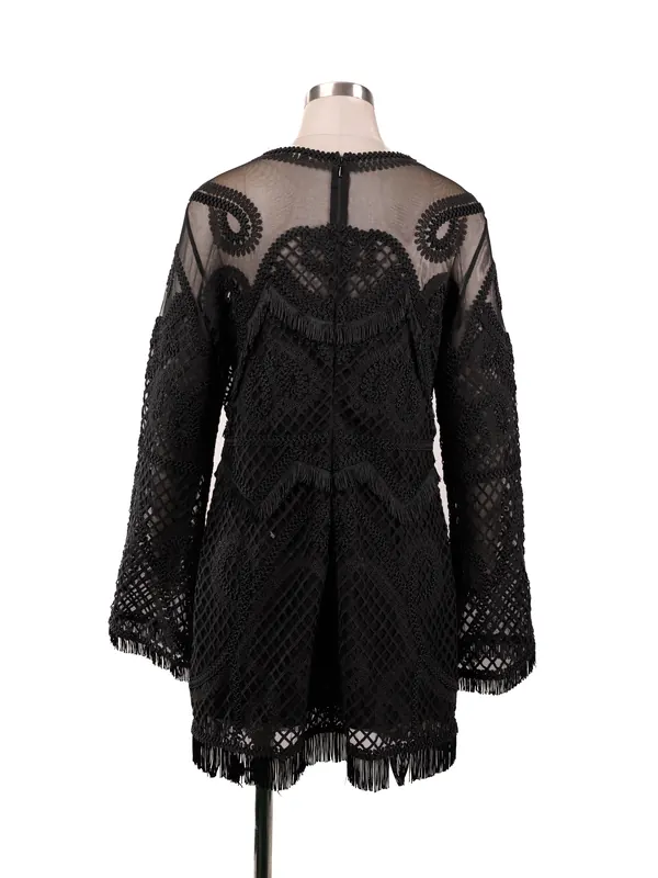 Black Openwork Lace Tunic — back view