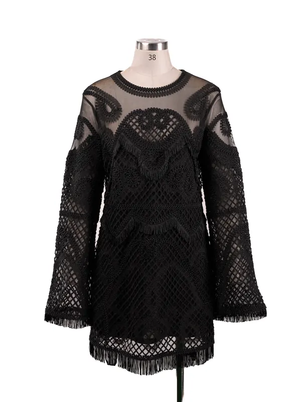 Black Openwork Lace Tunic — front view
