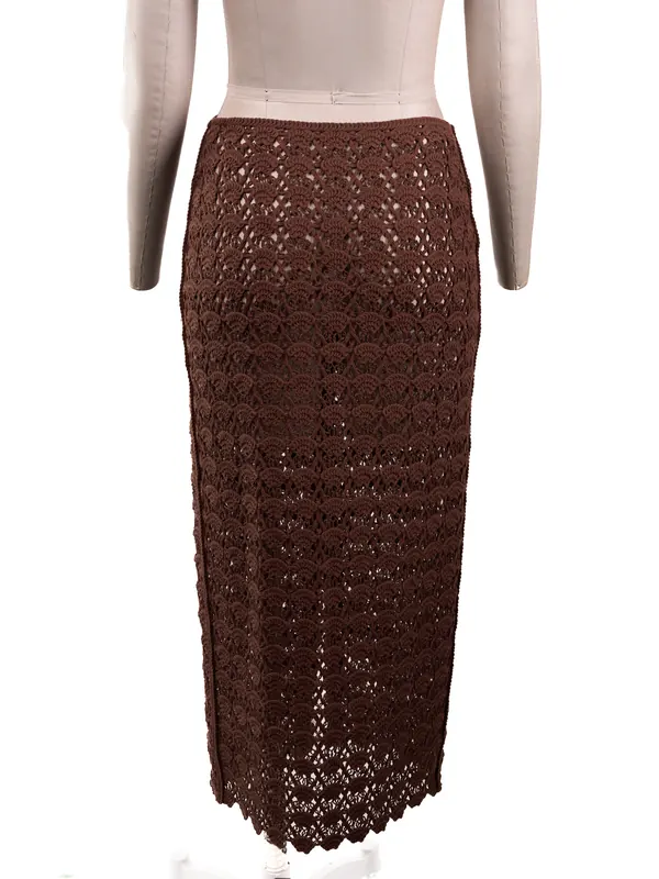 Cocoa Crochet Midi Skirt — back view