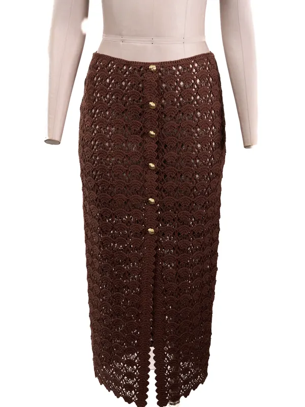 Cocoa Crochet Midi Skirt — front view