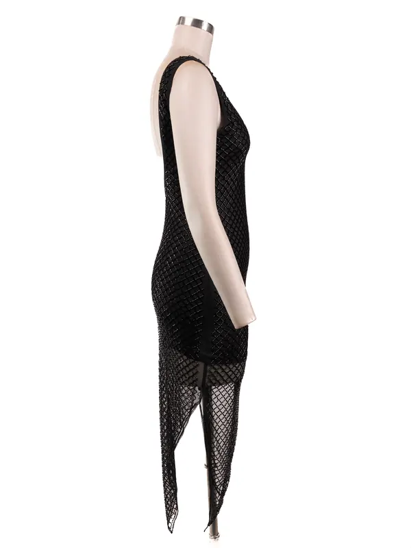 Black Asymmetric Mesh Dress — side view