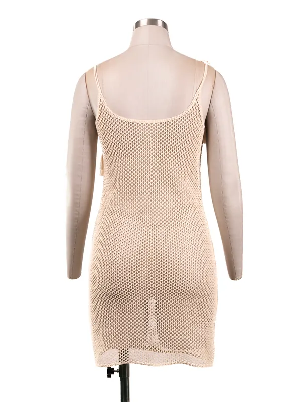 Natural Floral Embroidered Mini Dress — back view