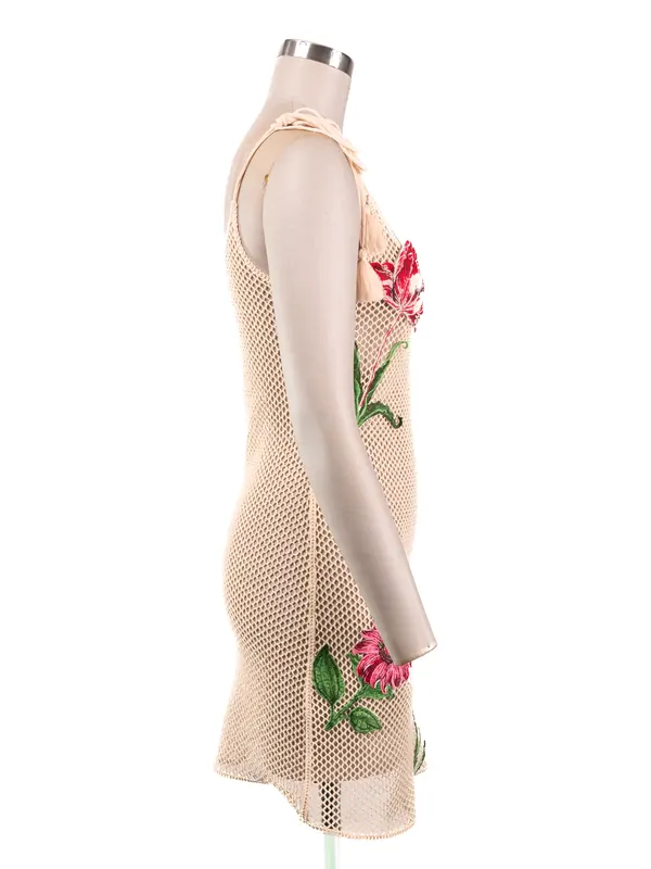 Natural Floral Embroidered Mini Dress — side view