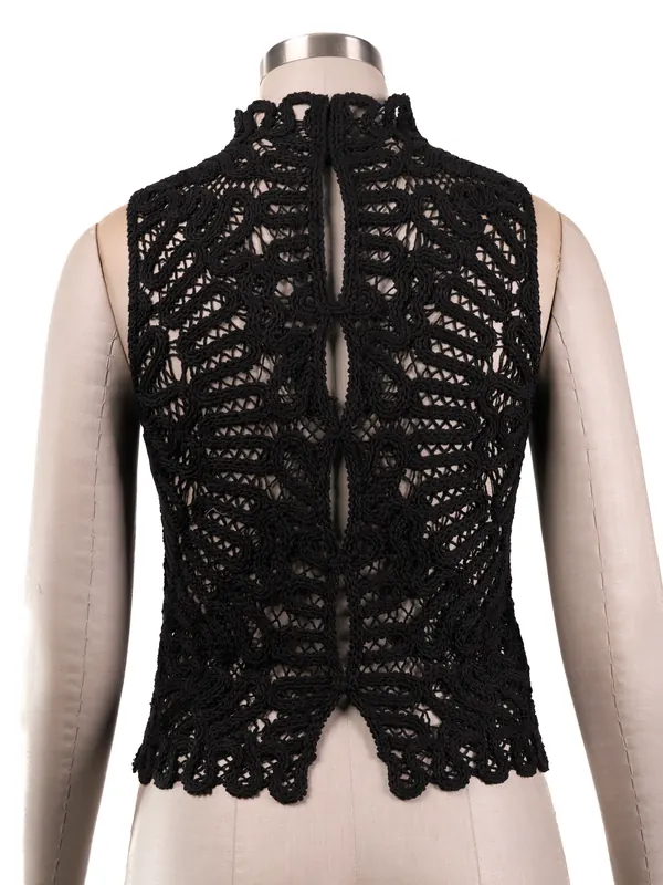 Black Crochet High-neck Top — back view