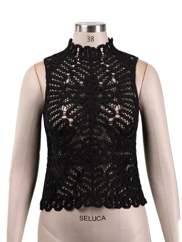 Black Crochet High-neck Top — front view