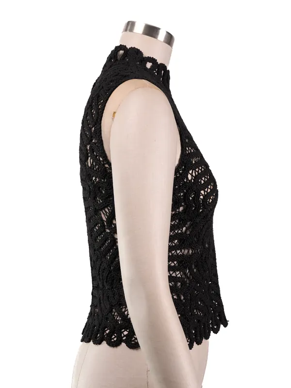 Black Crochet High-neck Top — side view