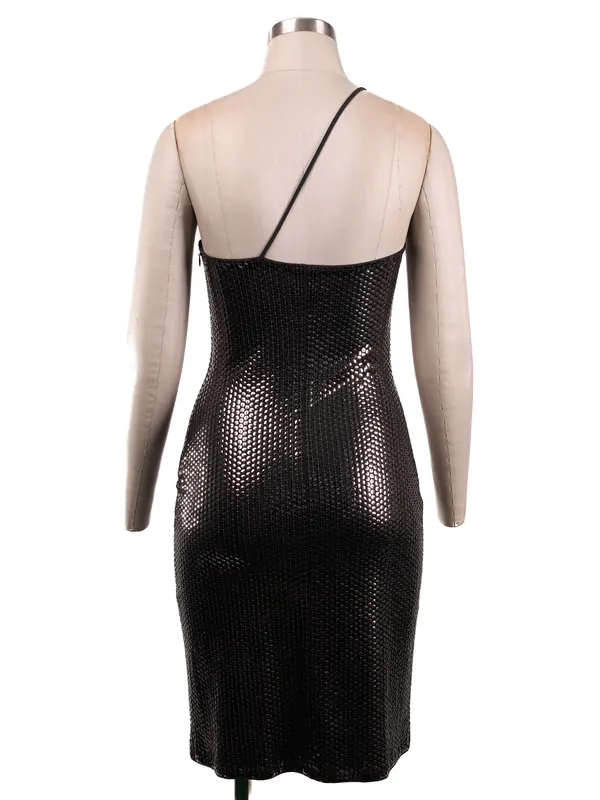 Black Metallic One-shoulder Dress — back view