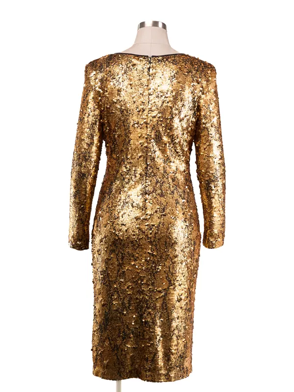 Antique Gold Sequin Dress — back view
