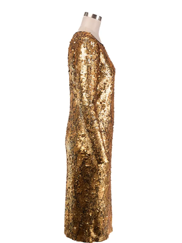 Antique Gold Sequin Dress — side view