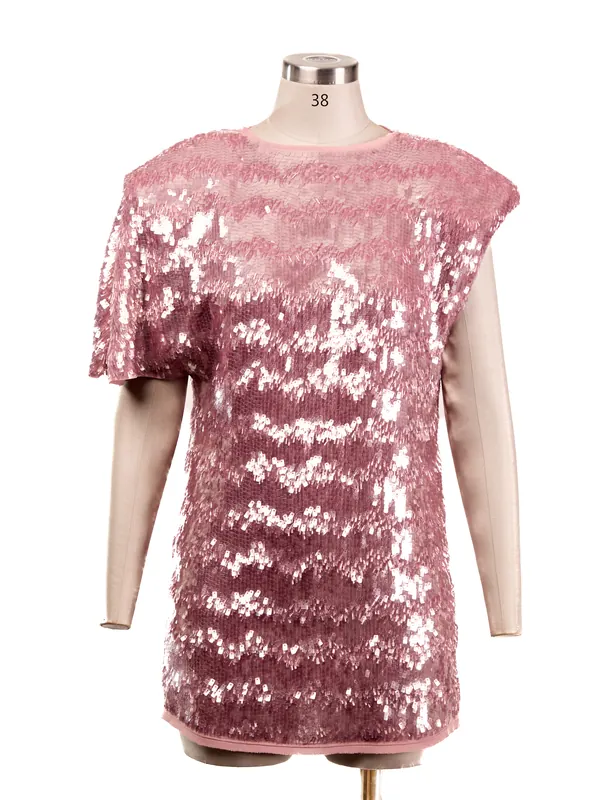 Rose Sequin Tee Dress — front view