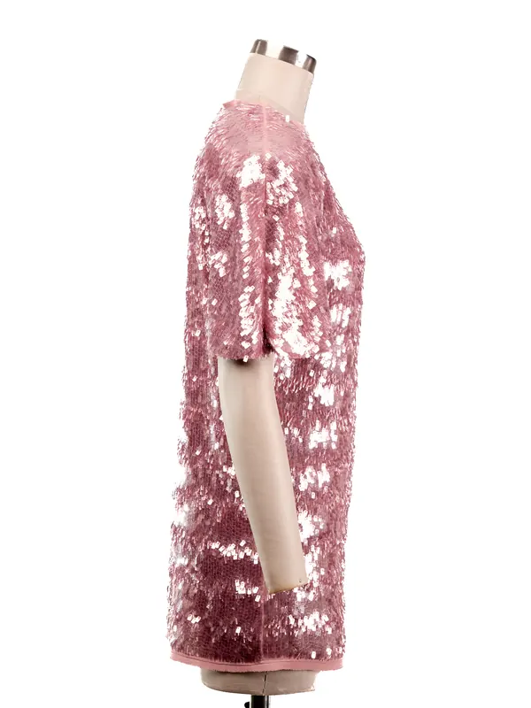 Rose Sequin Tee Dress — side view