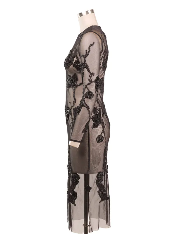 Noir Botanical Mesh Dress — side view