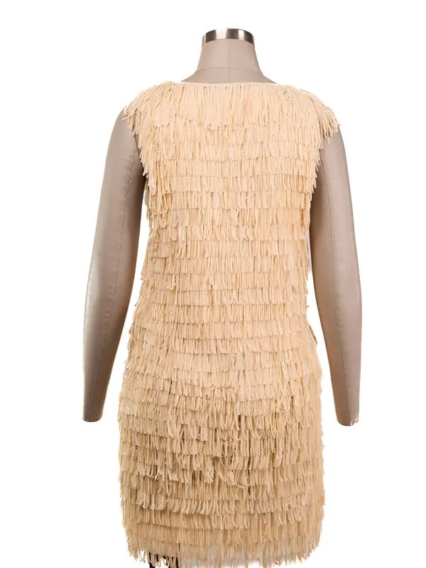 Ivory Fringe Mini Dress — back view