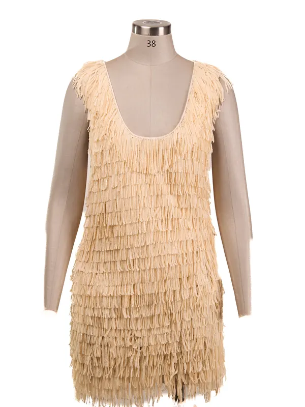 Ivory Fringe Mini Dress — front view