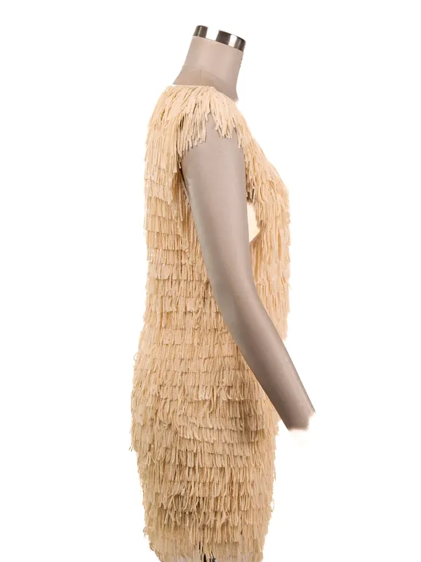 Ivory Fringe Mini Dress — side view