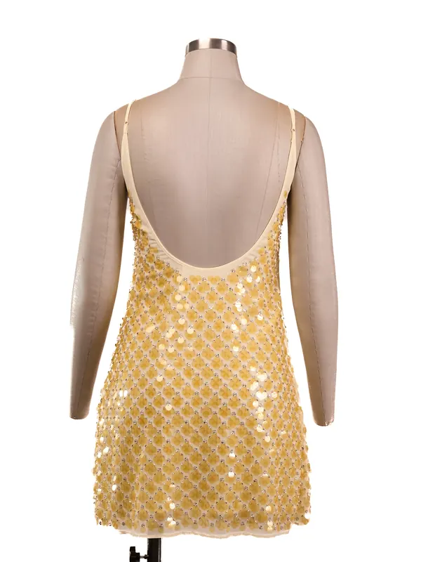 Lemon Sequin Mini Dress — back view