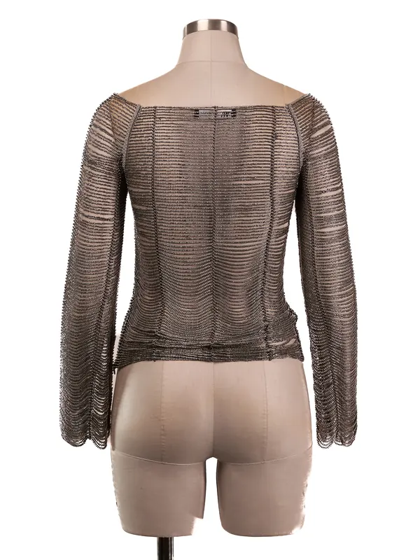 Bronze Mesh Long-sleeve Top — back view