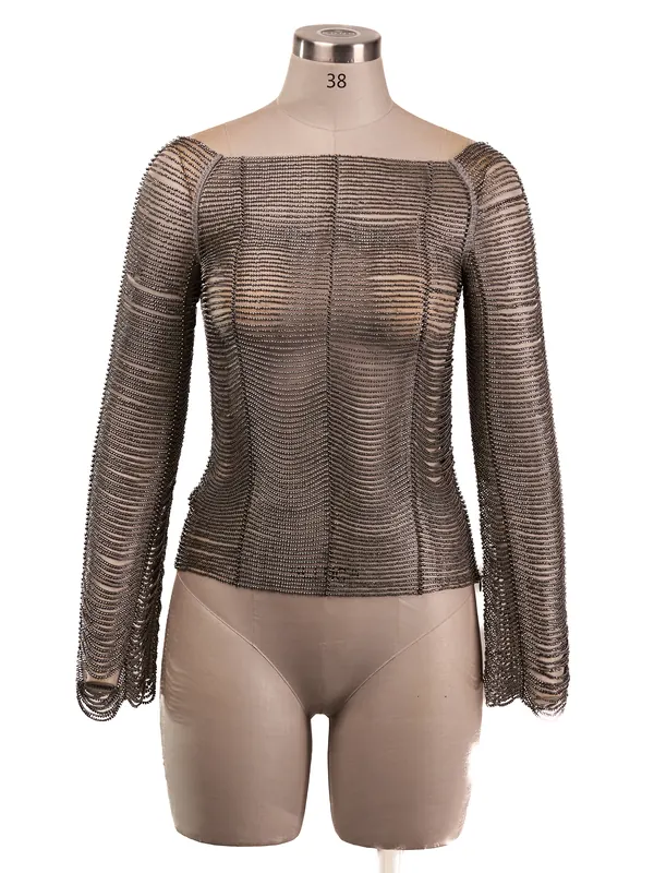 Bronze Mesh Long-sleeve Top — front view