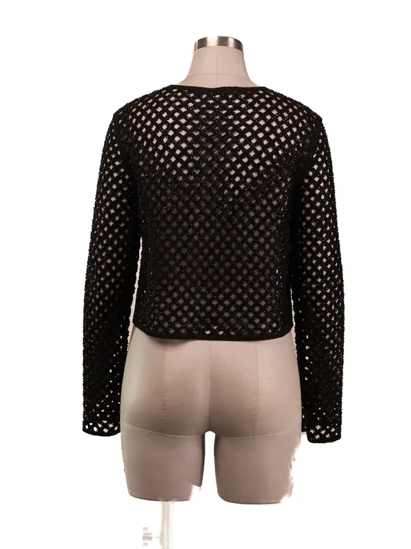 Black Crochet Cardigan — back view