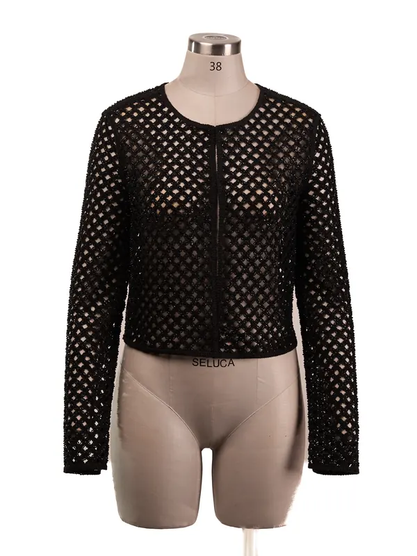 Black Crochet Cardigan — front view