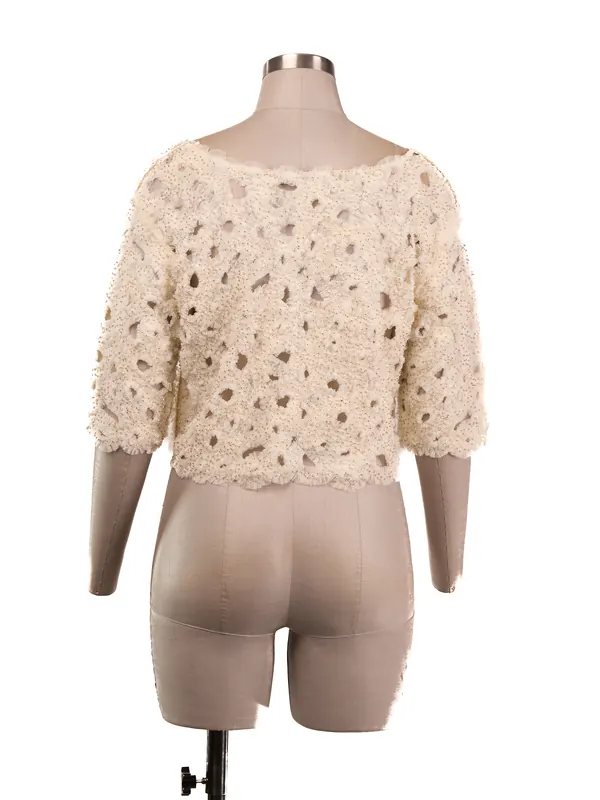 Ivory Textured Crop Top — back view