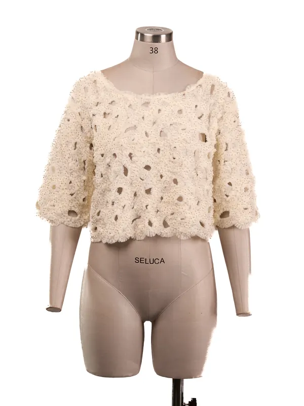 Ivory Textured Crop Top — front view