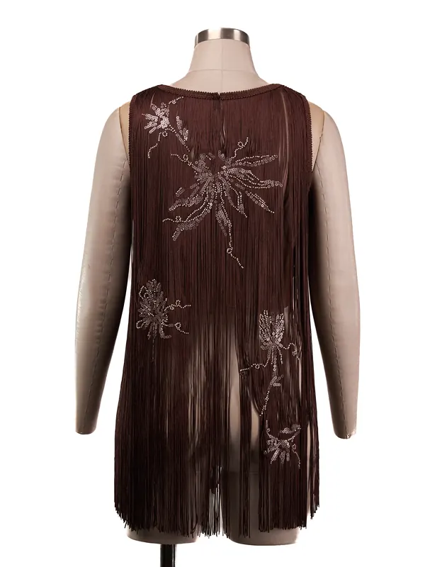 Mocha Fringe Shift Dress — back view