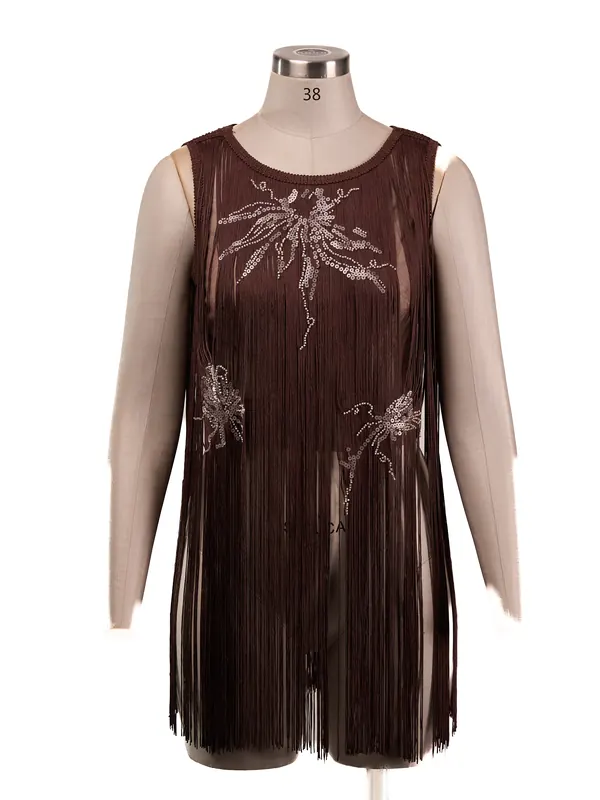 Mocha Fringe Shift Dress — front view