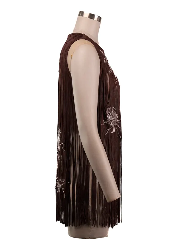 Mocha Fringe Shift Dress — side view
