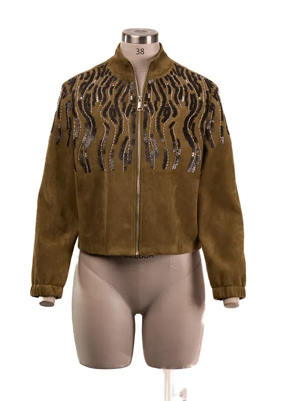 Embellished Suede Jacket — front view