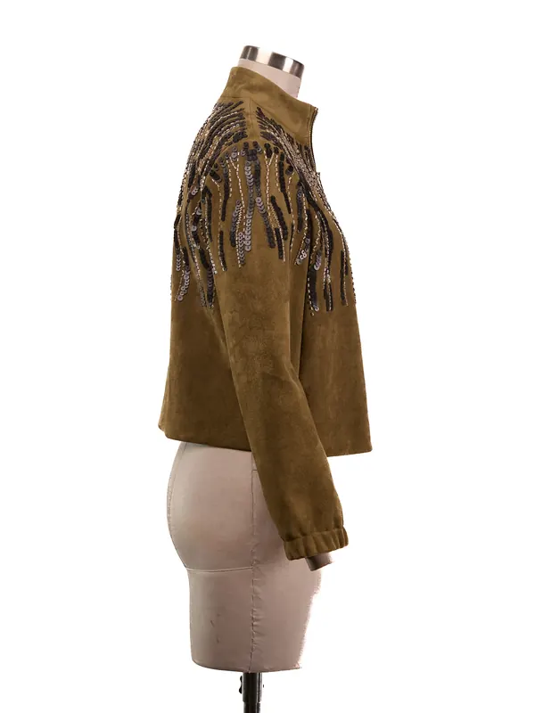 Embellished Suede Jacket — side view