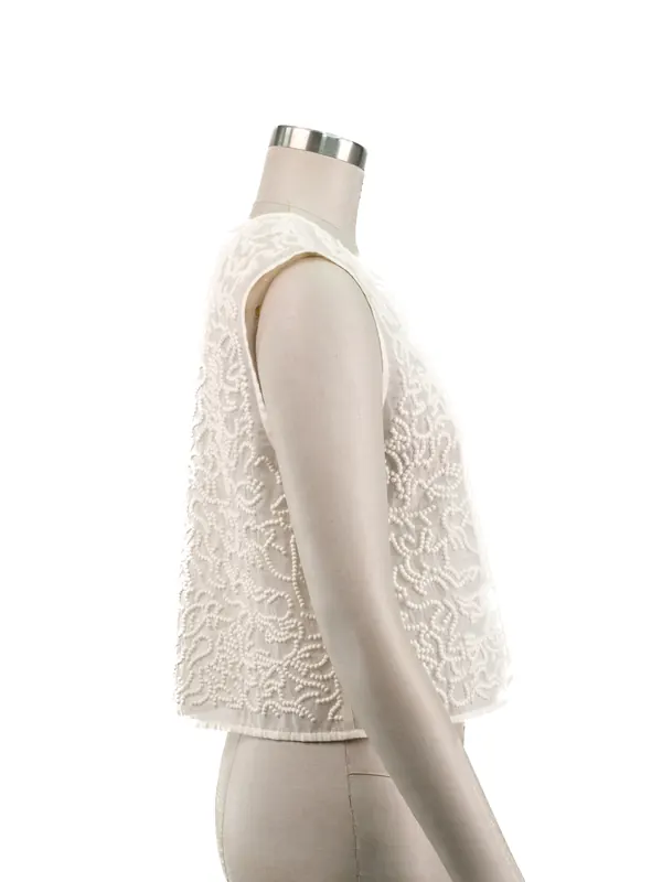 Ivory Beaded Mesh Crop Top — side view