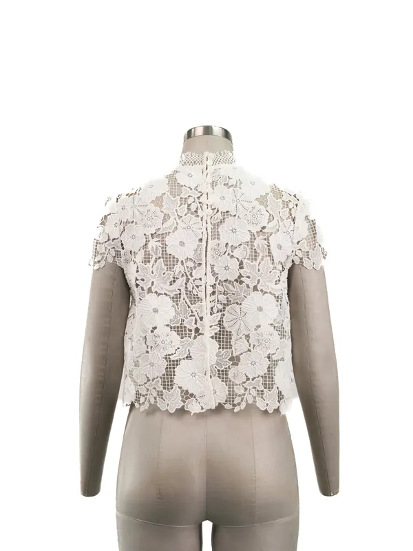 Ivory Floral Lace Tee — back view
