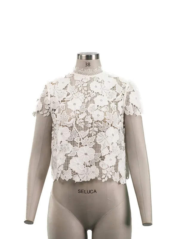 Ivory Floral Lace Tee — front view