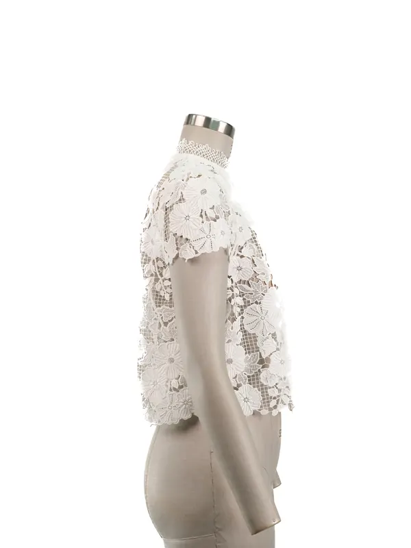Ivory Floral Lace Tee — side view