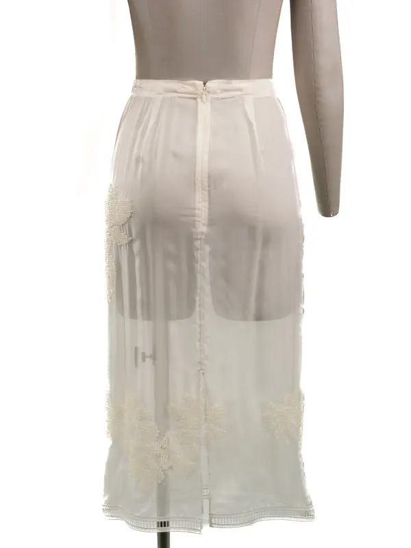 Ivory Embroidered Sheer Midi Skirt — back view
