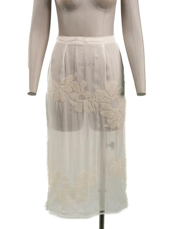 Ivory Embroidered Sheer Midi Skirt — front view