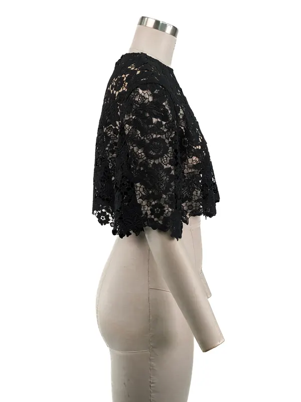 Black Floral Lace Cape Top — side view