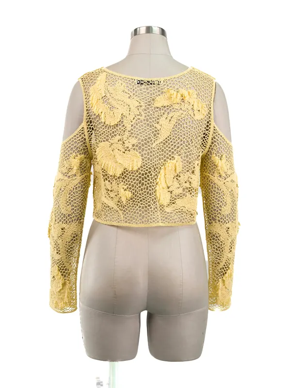 Lemon Crochet Cold-shoulder Top — back view