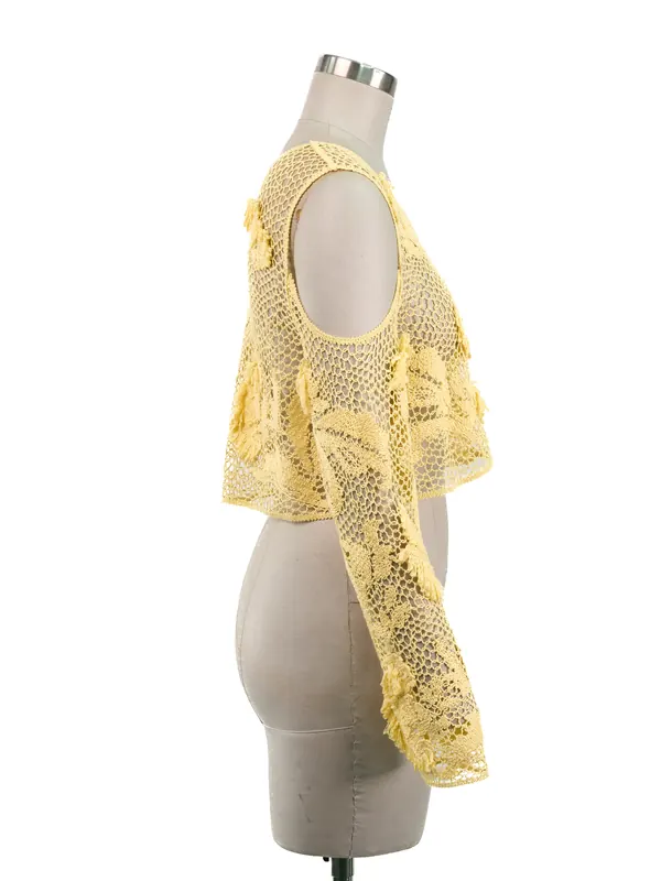 Lemon Crochet Cold-shoulder Top — side view