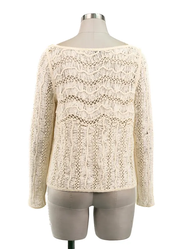 Cream Crochet Peplum Top — back view