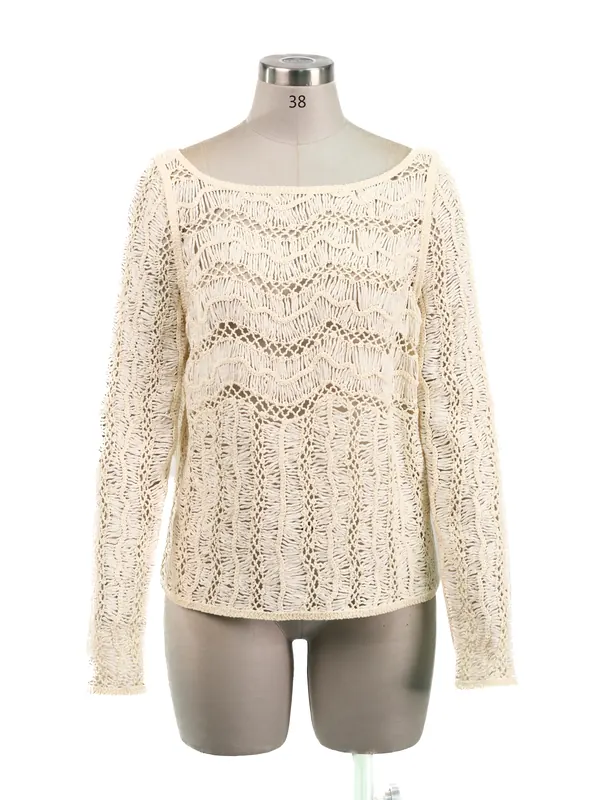 Cream Crochet Peplum Top — front view