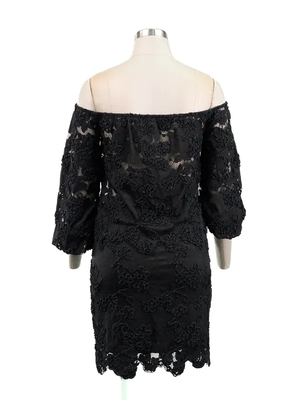 Black Off-shoulder Lace Dress — back view