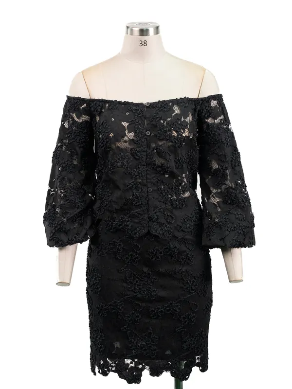 Black Off-shoulder Lace Dress — front view