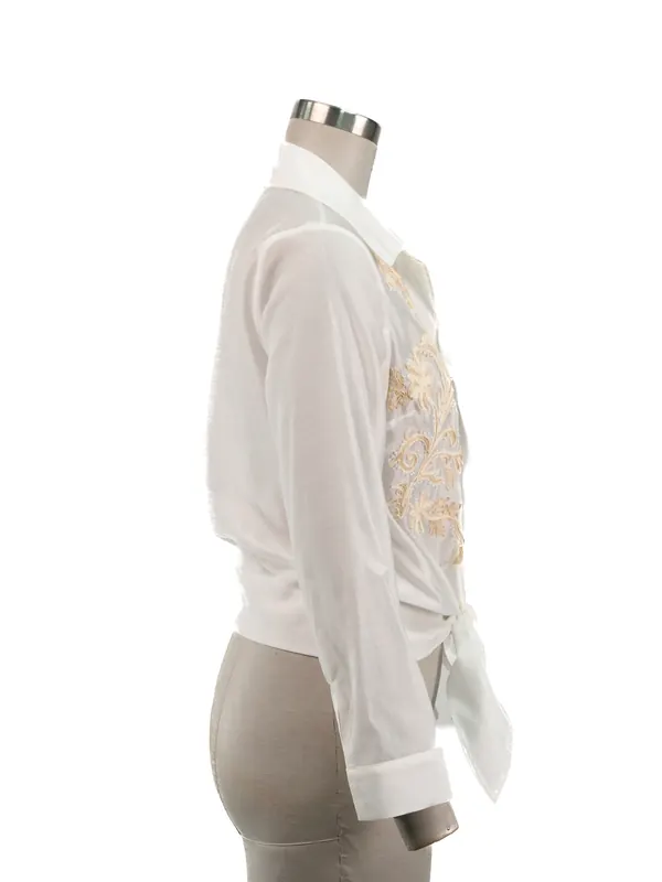 Ivory Embroidered Tie-front Blouse — side view