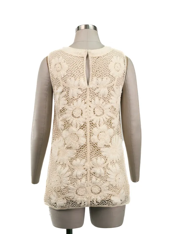 Cream Floral Crochet Tunic — back view